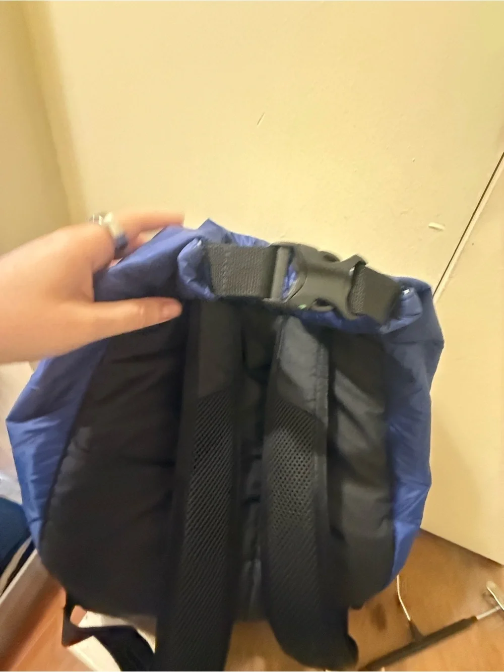 Timberland Blue and Black Quilted Roll-Top Backpack